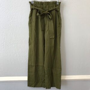 J. Crew Paper Bag Olive Green Pants Wide Leg Lyocell Linen